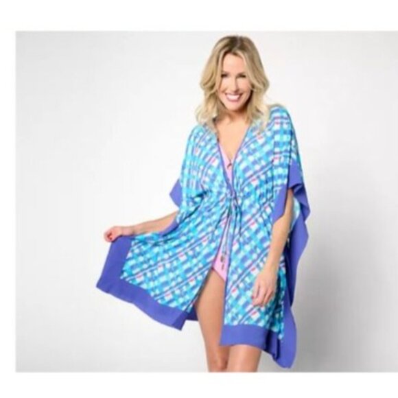 Isaac Mizrahi Live! Bridgehampton Border Print Chiffon CoverUp size 2x 3x plus - Picture 1 of 5